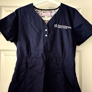 Lot Of 2 Torrance Memorial Navy blue scrub Tops  Size Medium and small